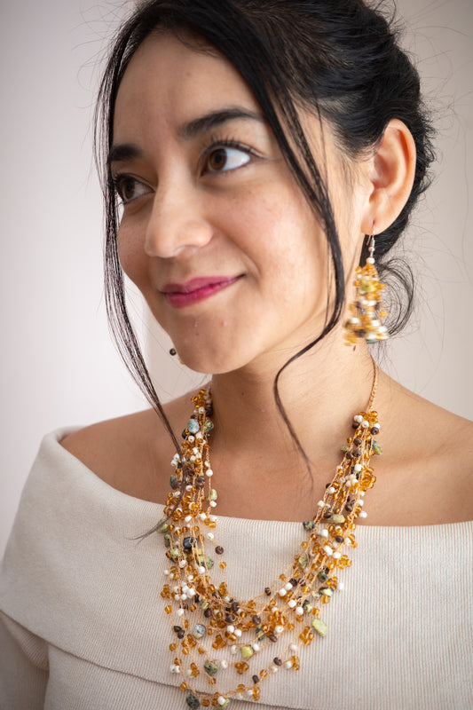 Collar Cuentas Cristal Doradas